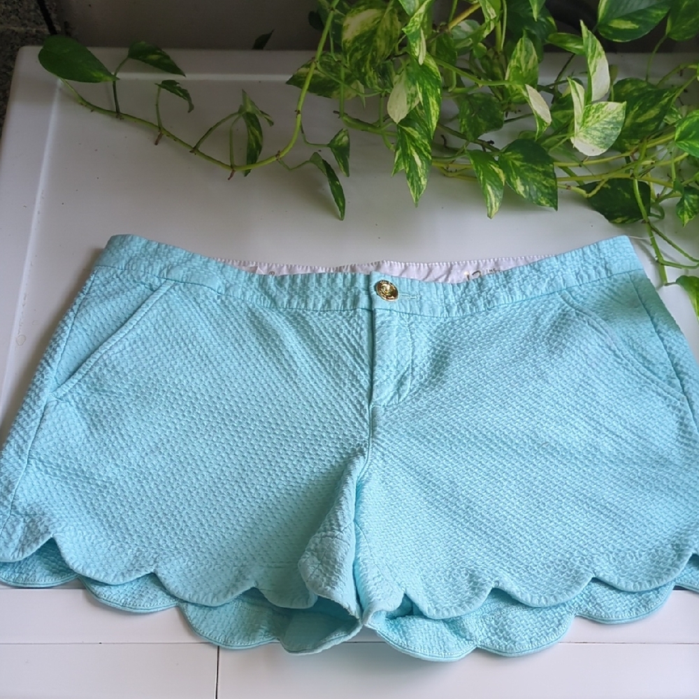 Lilly Pulitzer Light Blue Scalloped High Waist Shorts